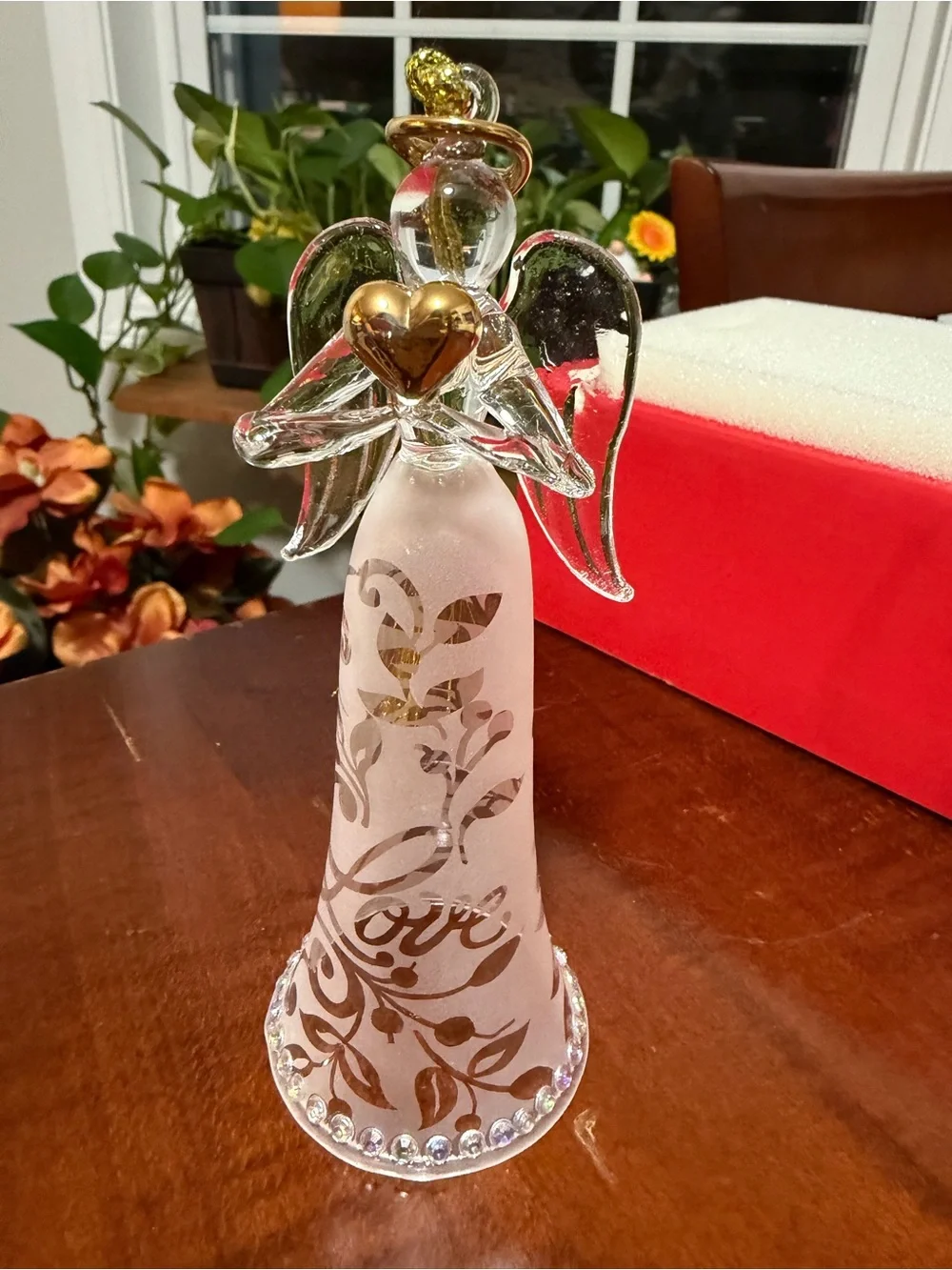 Lenox Clear Glass Angel Ornament with Gold Heart and Halo